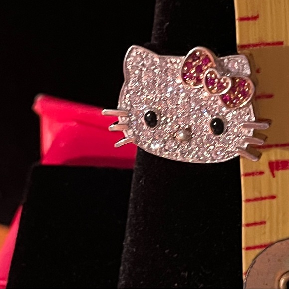 Hello Kitty Dominique & Pink Saph.Pave sterling silver necklace/ring set-Retired - Picture 7 of 14